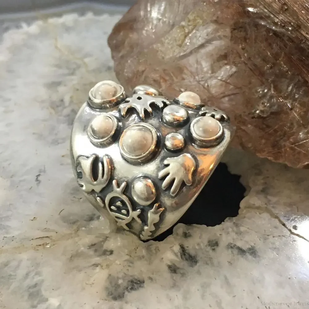 Jody Naranjo Vintage Sterling Silver Howlite & Symbols Decorated Ring For Women - Picture 3 of 10